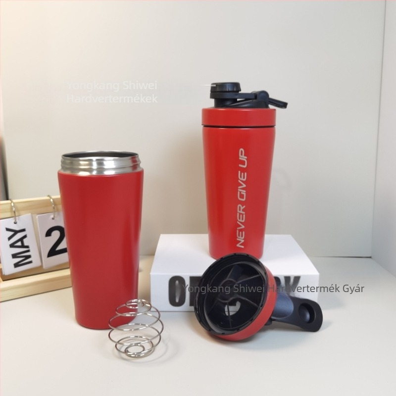 Kétszintes rozsdamentes acél vákuumos shaker pohár, 600 ml, belső 304, külső 201, szigetelt, fehérje porhoz, sportos palack