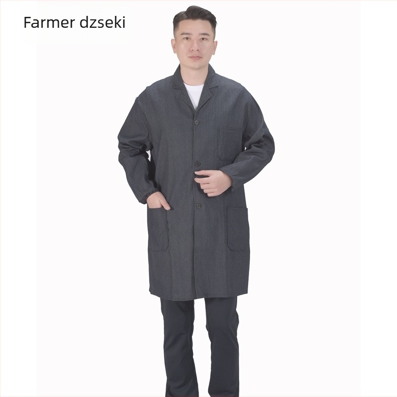 Denim munkaruházat hosszú ujjú kabát, por- és szennyeződés elleni védőruha gyári használatra
