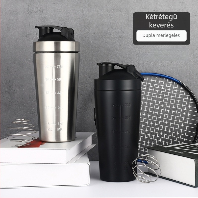 K614 Egyszintes fitnesz shaker pohár, 304 rozsdamentes acélból, nagy kapacitású edzőtermi sportital golyóval