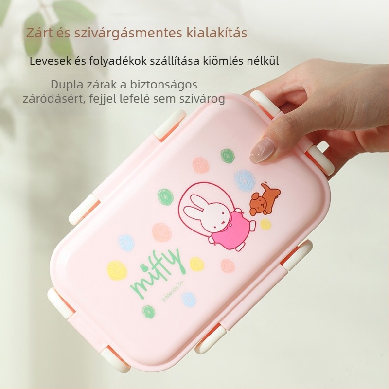 Miffy gyerekeknek szóló uzsonnás doboz és víz pohár készlet, mikrózható, rajzfilmszerű dizájn, utazáshoz, két darabos készlet