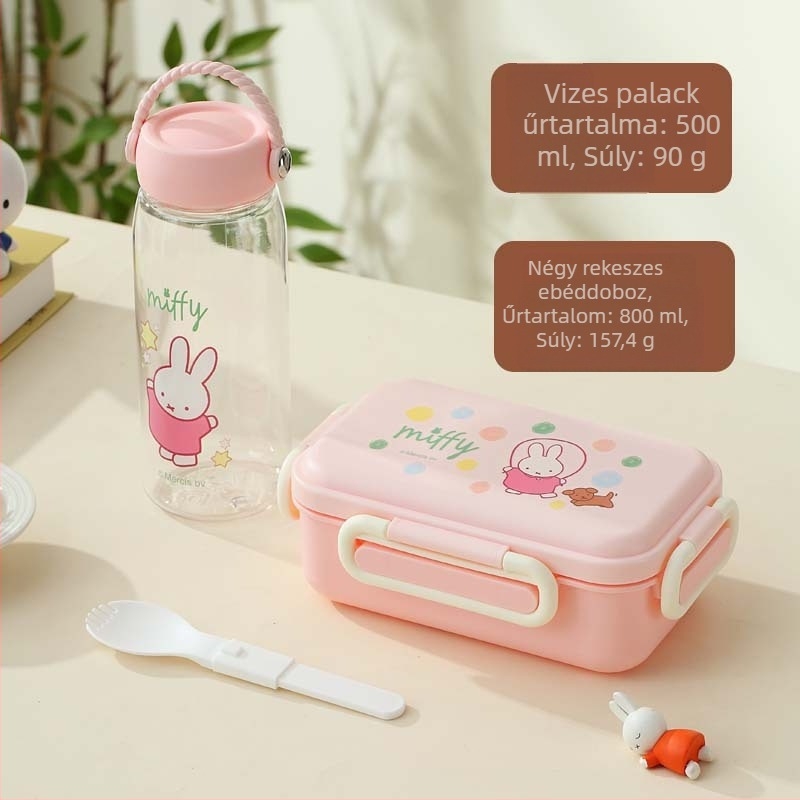Miffy gyerekeknek szóló uzsonnás doboz és víz pohár készlet, mikrózható, rajzfilmszerű dizájn, utazáshoz, két darabos készlet