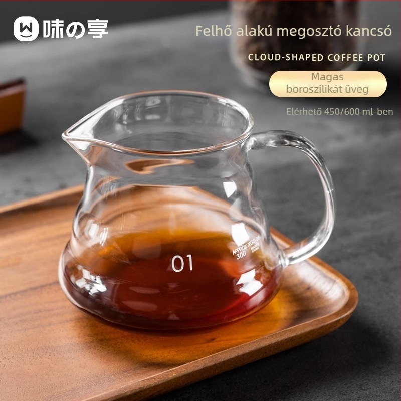 Pour-over kávés kanna felhő dizájnnal, megosztható karafa, vastag hőálló üveg mértékskálával, szűrő pohár, hideg áztatásra alkalmas amerikai stílusú vízforraló
