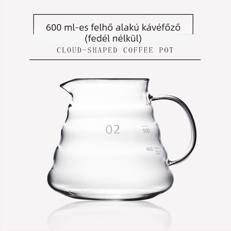 Pour-over kávés kanna felhő dizájnnal, megosztható karafa, vastag hőálló üveg mértékskálával, szűrő pohár, hideg áztatásra alkalmas amerikai stílusú vízforraló