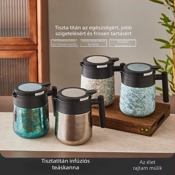 Tiszta titánból készült hőszigetelt teáskanna, nagy kapacitású, tea–víz elválasztó rendszerrel