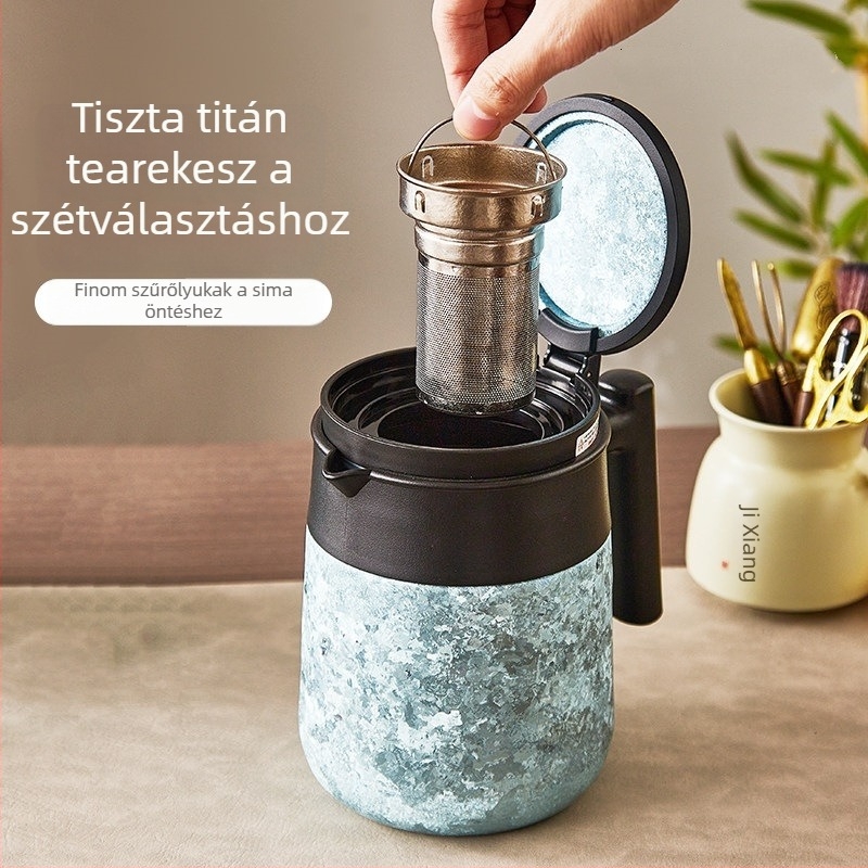 Tiszta titánból készült hőszigetelt teáskanna, nagy kapacitású, tea–víz elválasztó rendszerrel