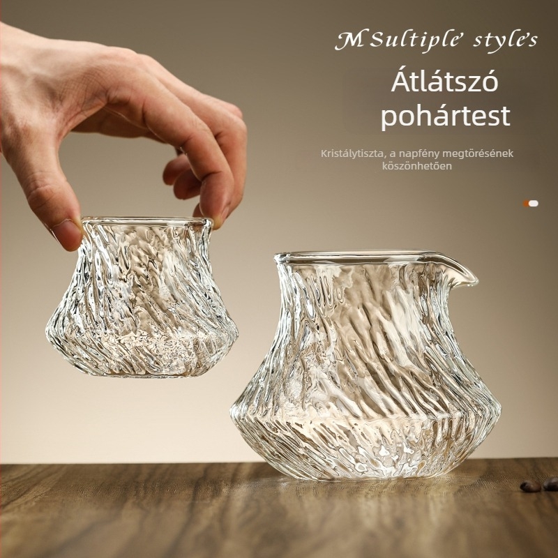 Kézzel készített kávé-kóstoló pohár boroszilikát üvegből, gleccser mintázatú, megosztható karafé és aromás pohár, prémium kialítás