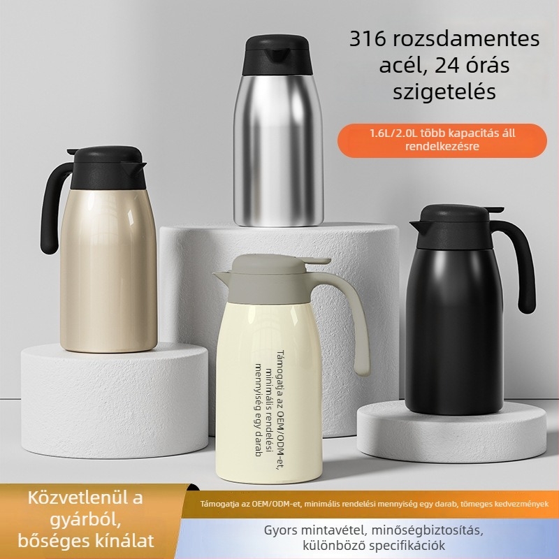 316 rozsdamentes acél termosz, 2,0 L kapacitás, vákuumos, kávé és tea víz elválasztóval, dupla falú