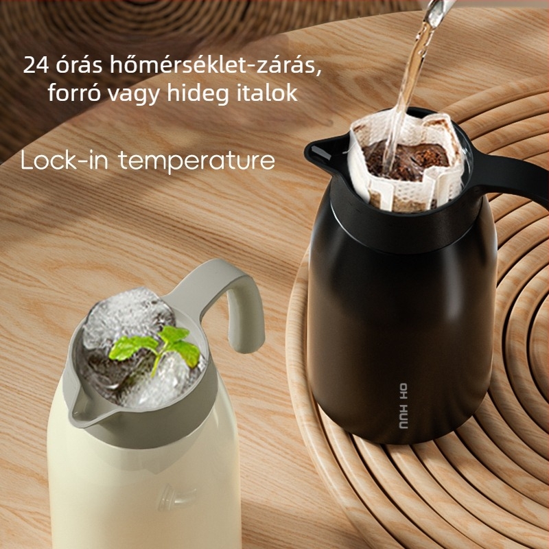 316 rozsdamentes acél termosz, 2,0 L kapacitás, vákuumos, kávé és tea víz elválasztóval, dupla falú