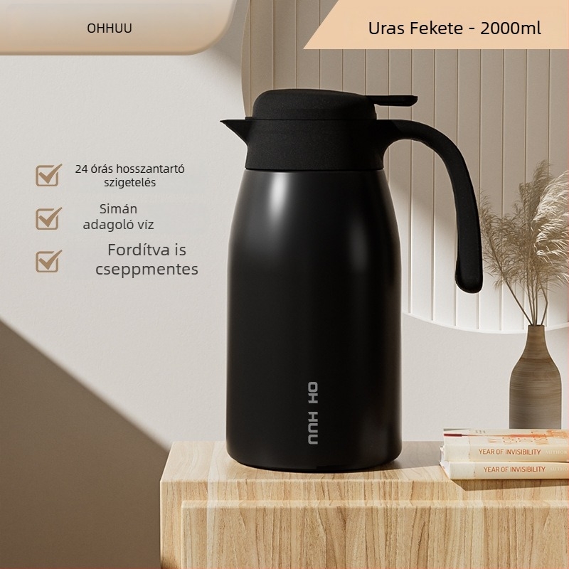 316 rozsdamentes acél termosz, 2,0 L kapacitás, vákuumos, kávé és tea víz elválasztóval, dupla falú