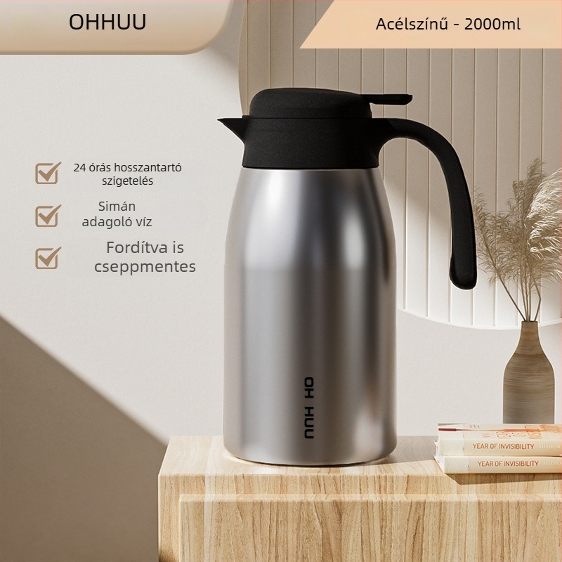 316 rozsdamentes acél termosz, 2,0 L kapacitás, vákuumos, kávé és tea víz elválasztóval, dupla falú