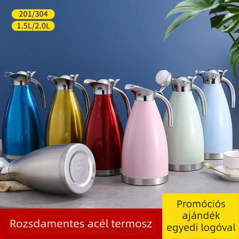 Rozsdamentes acélból készült vákuum-izolált készlet háztartásra: termosz, európai stílusú kávés kanna, forróvíz-kanna, két palack