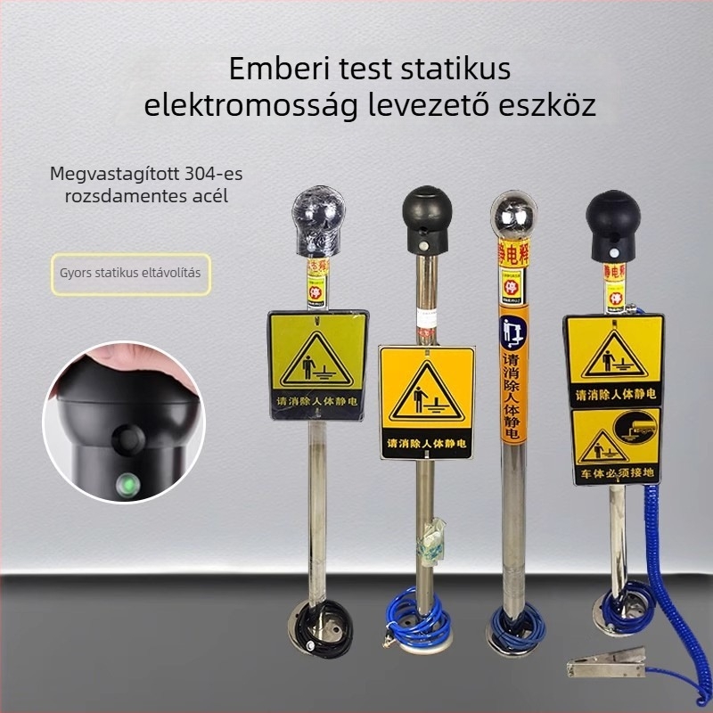 Emberi test statikus kisülésének kisülő eszköze, ipari robbanásbiztos hang- és fényjelzővel, érintéses típusú antistatikus készülék, statikus töltésgolyó