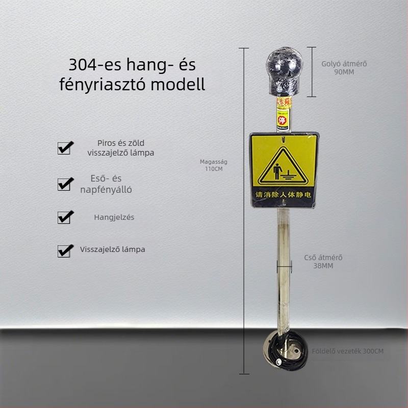 Emberi test statikus kisülésének kisülő eszköze, ipari robbanásbiztos hang- és fényjelzővel, érintéses típusú antistatikus készülék, statikus töltésgolyó