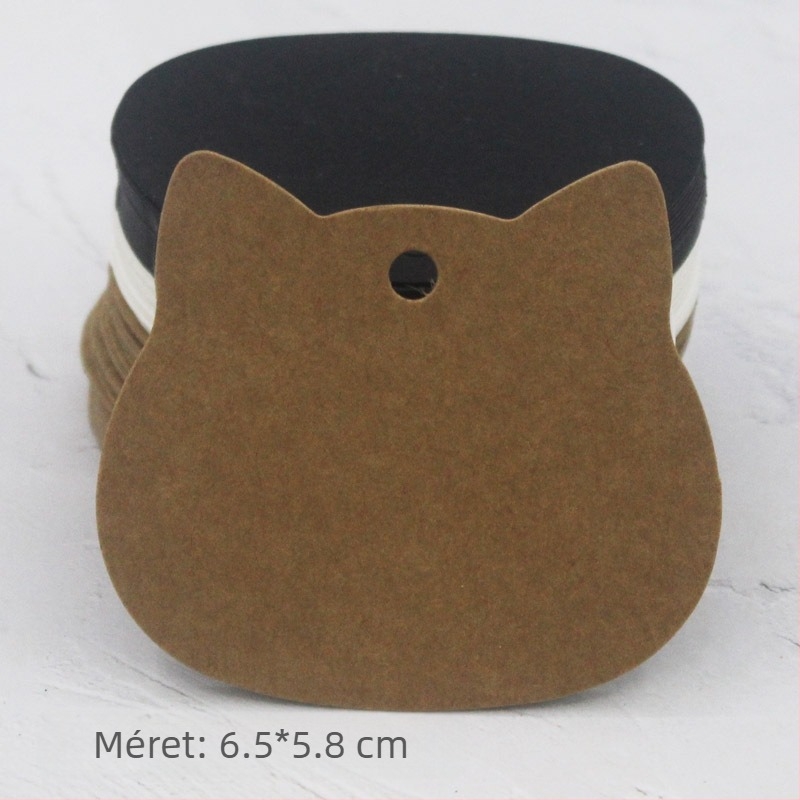 Kraft papírból készült üres címkék, macska alakú, 100 db, 6x6 cm