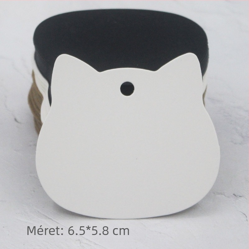 Kraft papírból készült üres címkék, macska alakú, 100 db, 6x6 cm