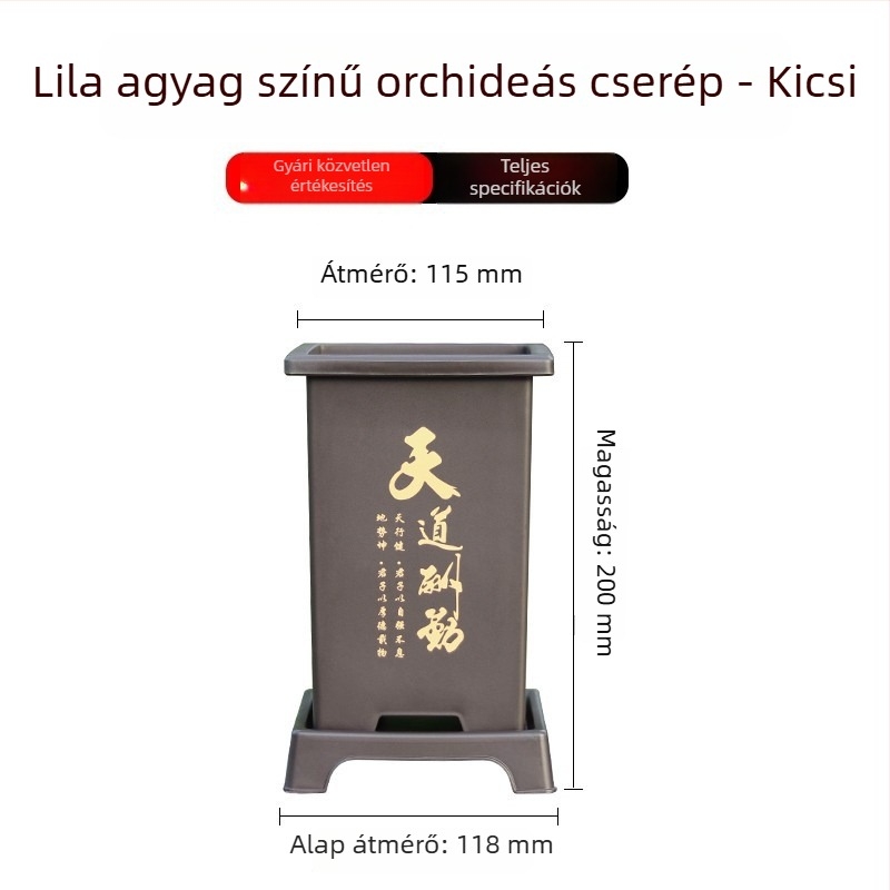 Orchidea cserép gyantából, lila agyag utánzat, légáteresztő kialakítás, strapabíró és kiváló minőségű