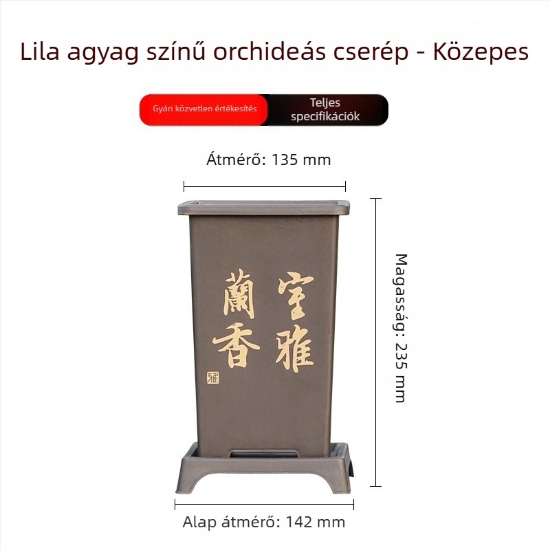 Orchidea cserép gyantából, lila agyag utánzat, légáteresztő kialakítás, strapabíró és kiváló minőségű