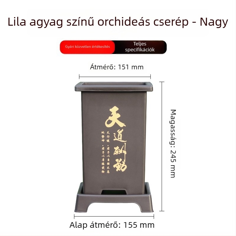 Orchidea cserép gyantából, lila agyag utánzat, légáteresztő kialakítás, strapabíró és kiváló minőségű