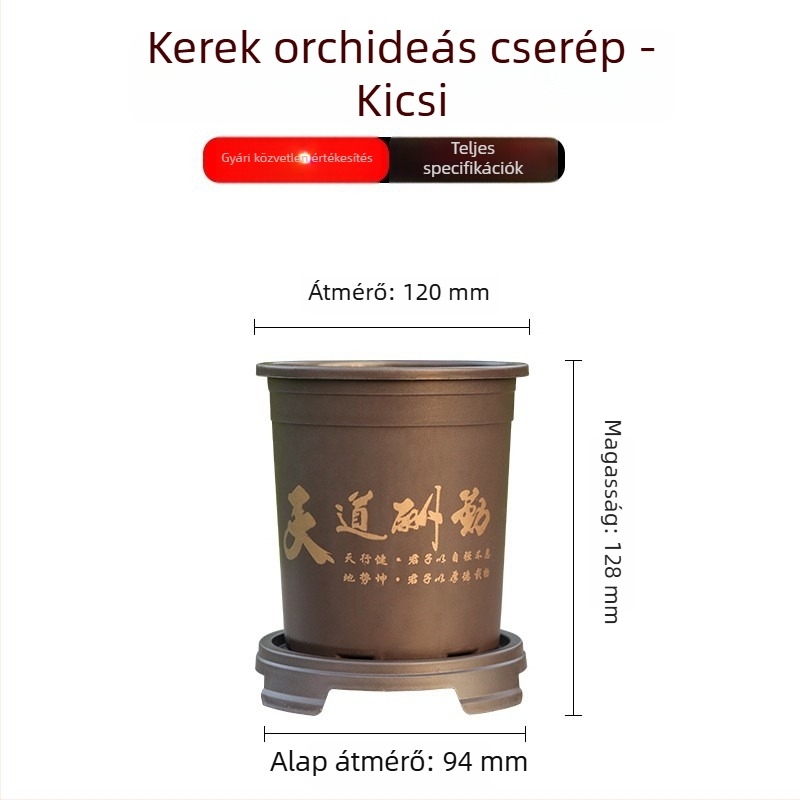 Orchidea cserép gyantából, lila agyag utánzat, légáteresztő kialakítás, strapabíró és kiváló minőségű