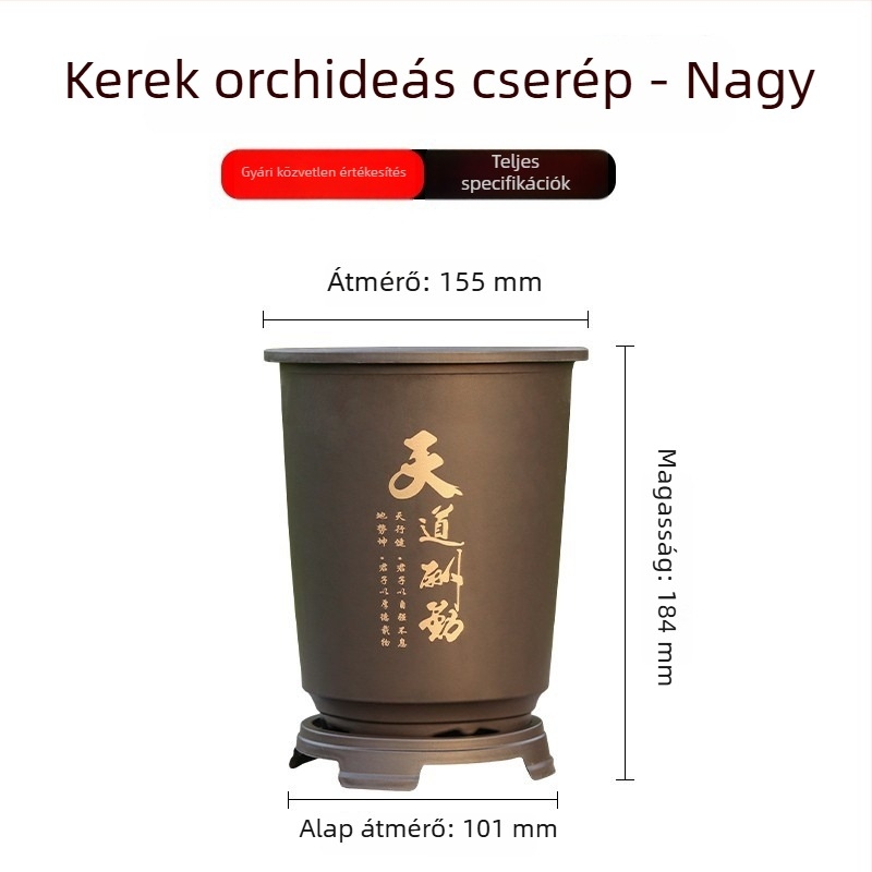 Orchidea cserép gyantából, lila agyag utánzat, légáteresztő kialakítás, strapabíró és kiváló minőségű