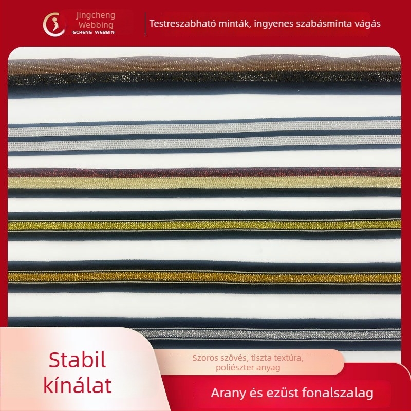 Kötött mikroelasztikus arany- és ezüstszálas szalag ruházathoz, oldalsó panelekhez, csíkos, több színű szövött pánt ruhadíszítéséhez
