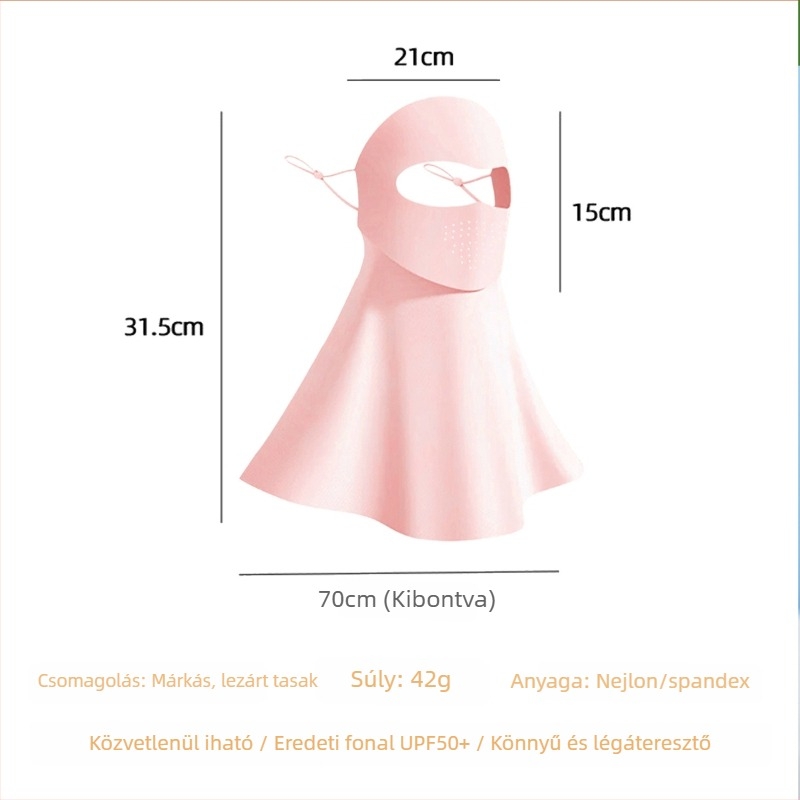 UV-védő arcmaszk integált nyakvédővel, lélegző Ice Silk anyagból, teljes arctakarás