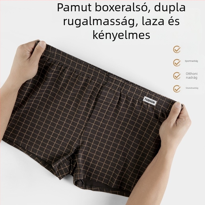 Férfi pamut boxeralsó kockás-csíkos mintával, lélegző, kényelmes szabás, plusz méret