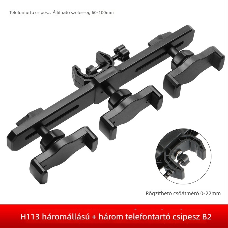 Okostelefon élő közvetítéséhez: állvány kettős keresztcsővel és három rögzítővel, gimbal a selfiehez — padlóra álló tripod kiegészítő