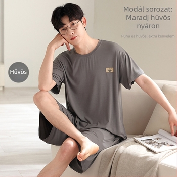 Modal férfi nyári pizsama szett, rövid ujjú felsővel és rövidnadrággal, casual, plusz méret, lélegző és hűs kültéri viselethez