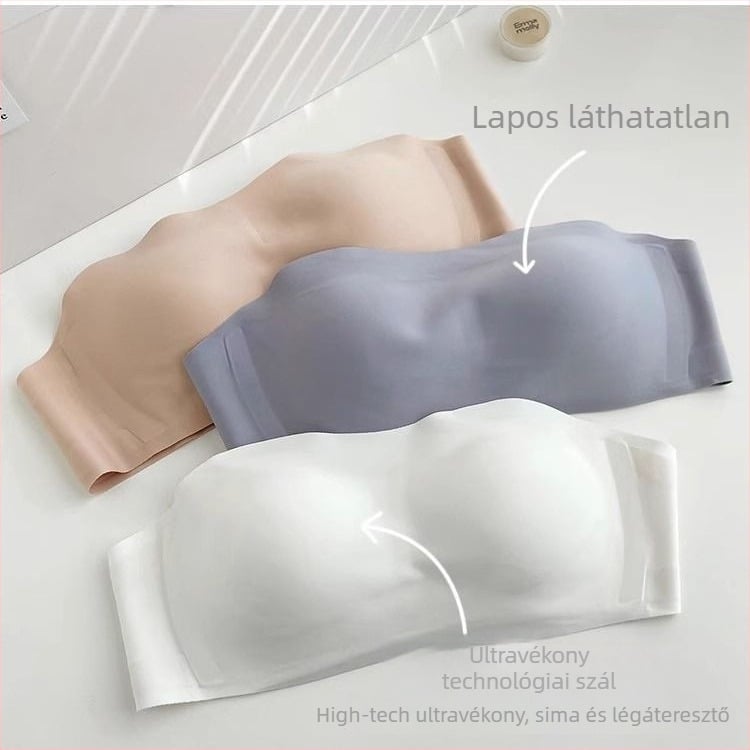 Váll nélküli melltartó, csúszásmentes, push-up, láthatatlan, varrás nélküli, mellkasformázó dizájn, vékony kosár