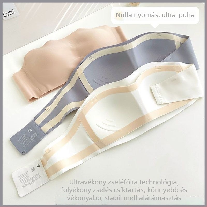 Váll nélküli melltartó, csúszásmentes, push-up, láthatatlan, varrás nélküli, mellkasformázó dizájn, vékony kosár