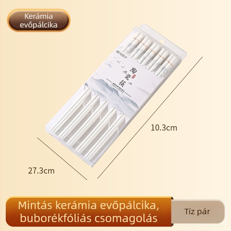 Kerámia evőpálcika készlet, csúszásmentes, penészálló, 10 pár blisteres csomagolásban, deformációálló, elegáns kialakítás