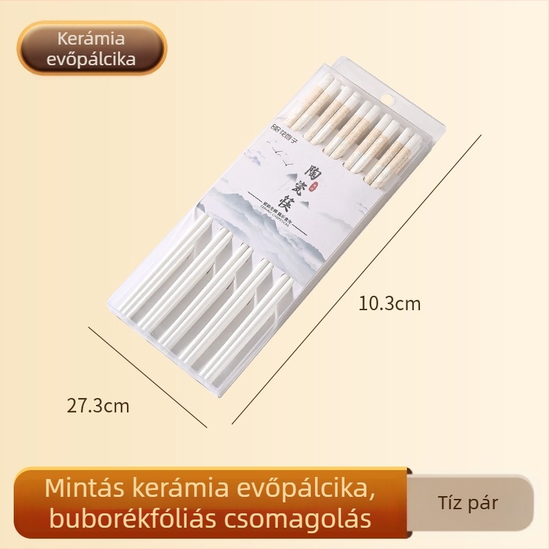 Kerámia evőpálcika készlet, csúszásmentes, penészálló, 10 pár blisteres csomagolásban, deformációálló, elegáns kialakítás