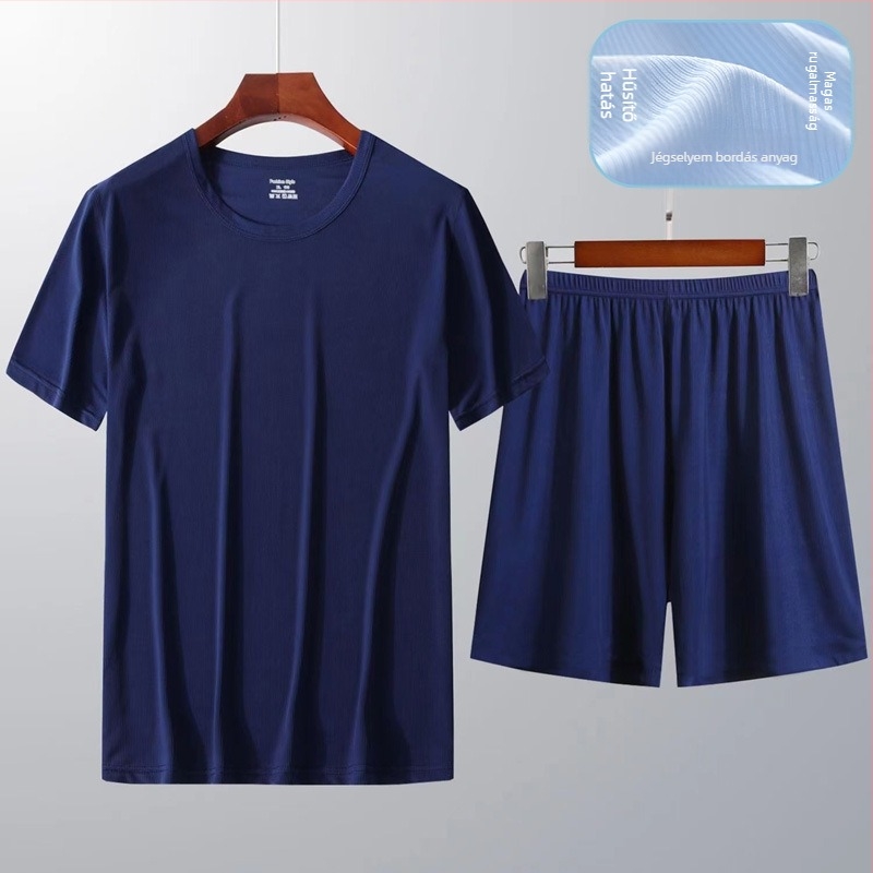Nyári póló és Capri nadrág szett, rövid ujjú, könnyű Ice Silk otthoni viselet, uniszex