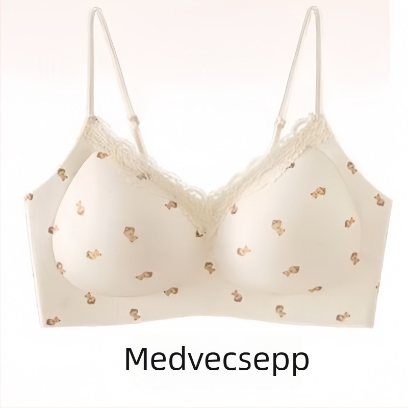 Csipkés szegélyű, varrat nélküli melltartó kis méretű mellhez, push-up és emelőhatás, édes virágmintás, kényelmes viselet