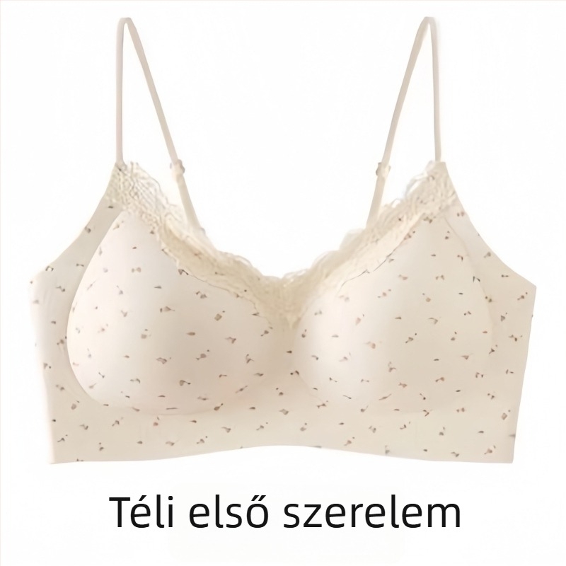 Csipkés szegélyű, varrat nélküli melltartó kis méretű mellhez, push-up és emelőhatás, édes virágmintás, kényelmes viselet