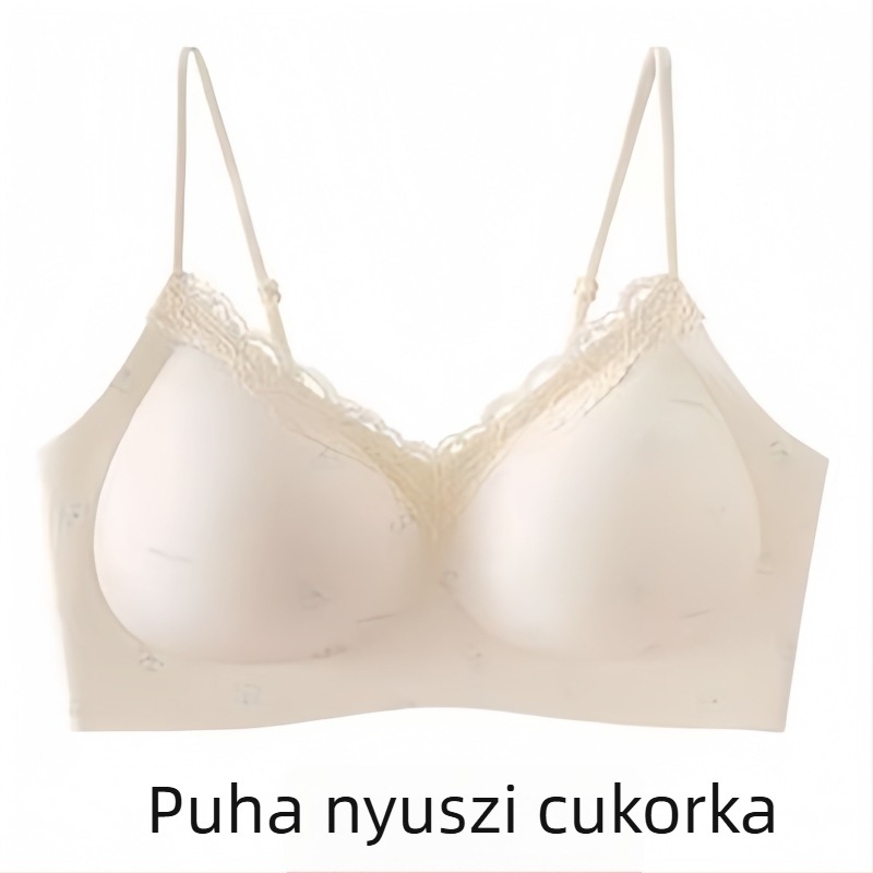 Csipkés szegélyű, varrat nélküli melltartó kis méretű mellhez, push-up és emelőhatás, édes virágmintás, kényelmes viselet