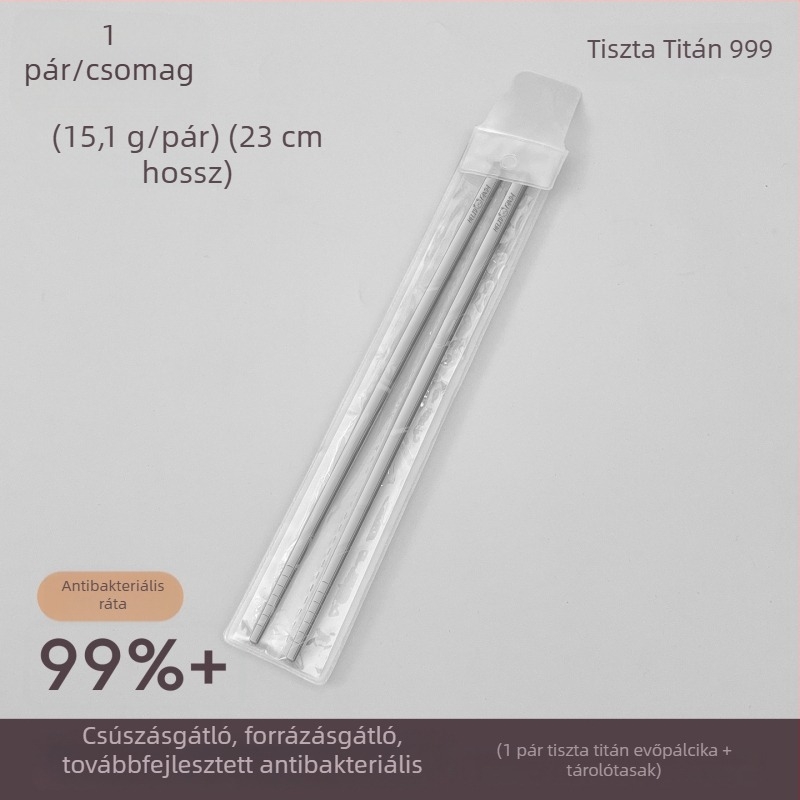 Tiszta titán evőpálcák otthoni használatra, kiváló antibakteriális és gombaellenes tulajdonságokkal, hőálló, ezüst színű, ajándékdobozban, kempingezéshez