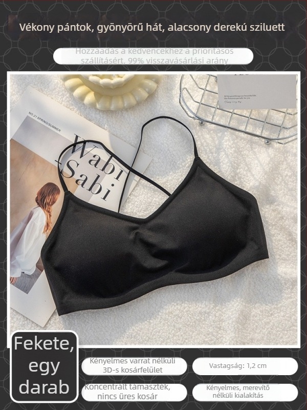 Pulóver verzió vékony vállpántokkal, keresztben a háton, varrás nélküli, kényelmes melltartó kismellű nők számára