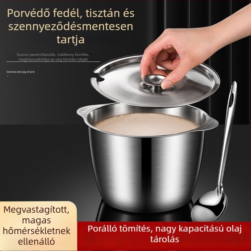 Konyhai rozsdamentes acél olajtartály, nagy kapacitású, olaj és zsír tárolására