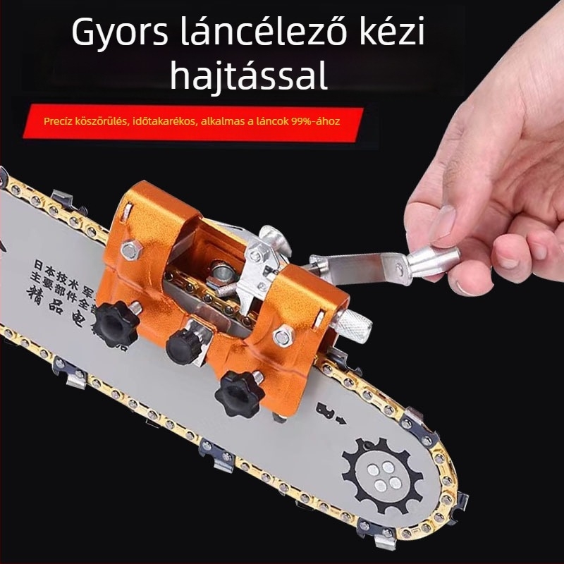Kézikerékes lánc élező, hordozható fűrészlánc élező eszköz, élezőfej és reszelő
