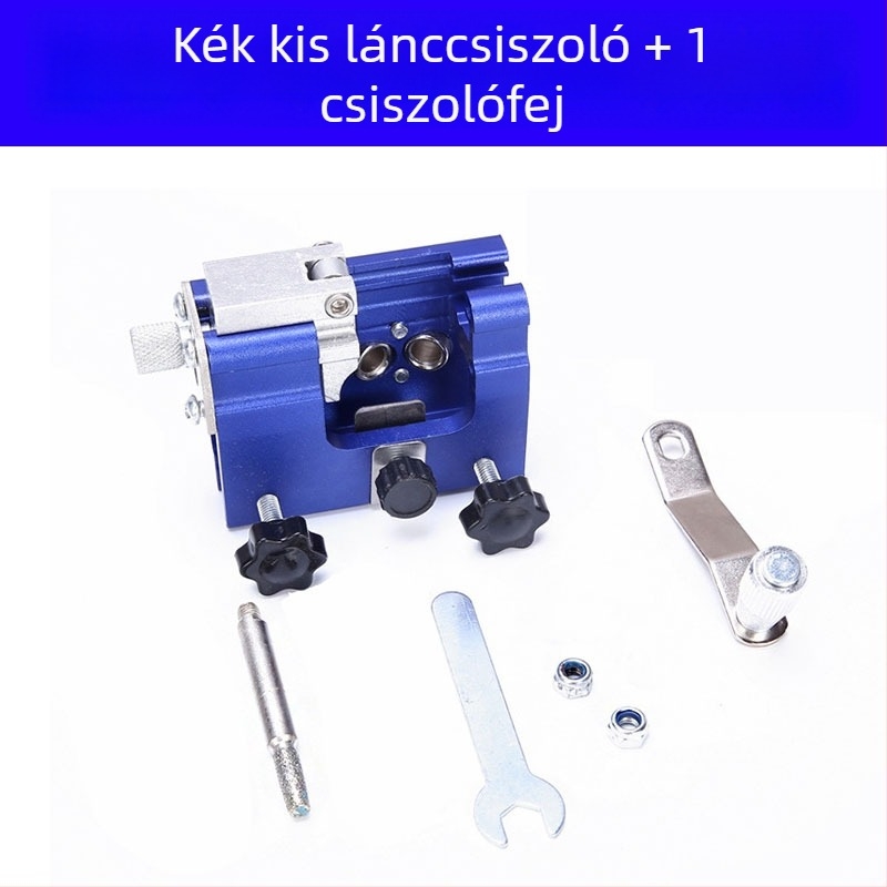Kézikerékes lánc élező, hordozható fűrészlánc élező eszköz, élezőfej és reszelő