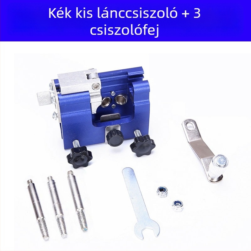 Kézikerékes lánc élező, hordozható fűrészlánc élező eszköz, élezőfej és reszelő