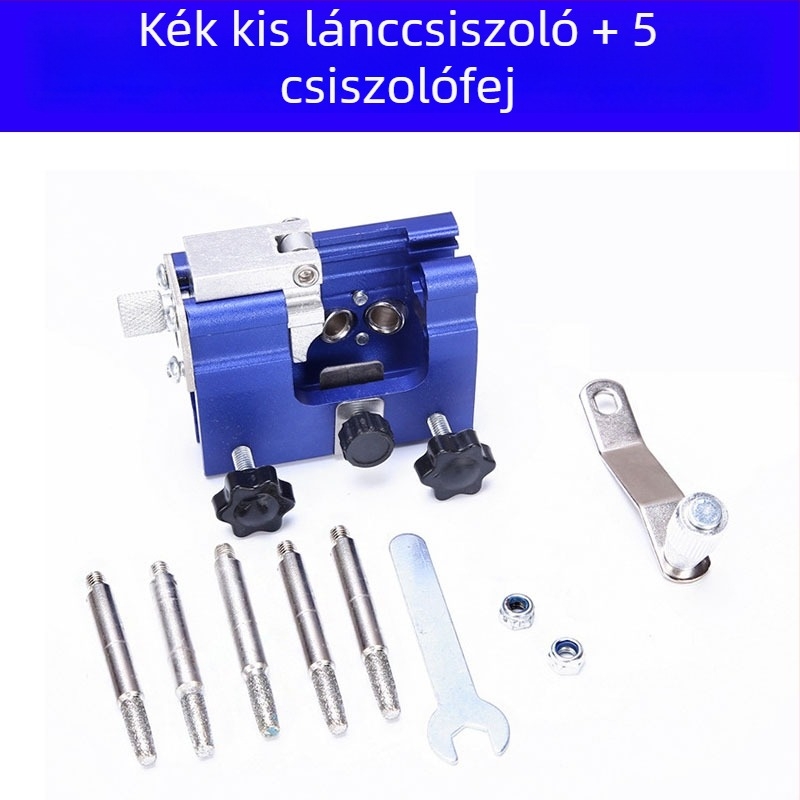 Kézikerékes lánc élező, hordozható fűrészlánc élező eszköz, élezőfej és reszelő