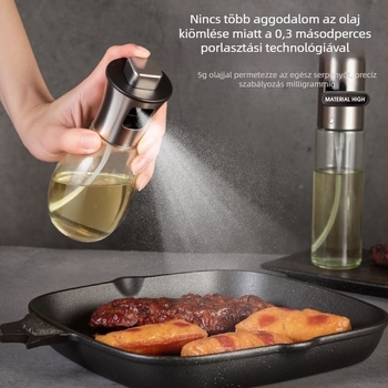 304 élelmiszer-minőségű rozsdamentes acél és üveg olajspray üveg otthoni konyhához, olajspray szabályozással légsütőhöz és grillsütőhöz