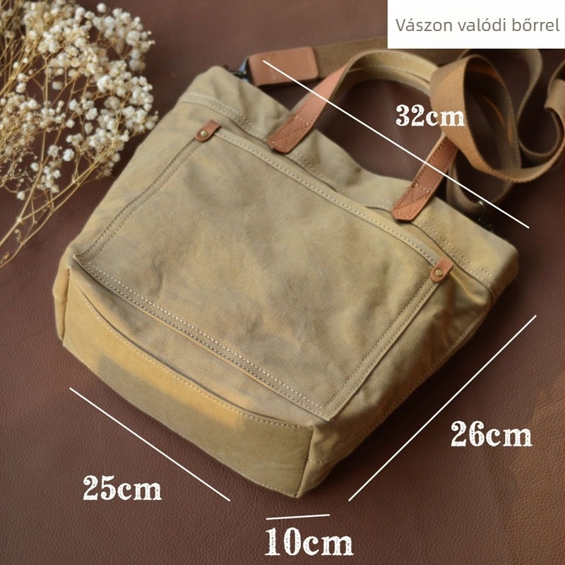 Nyári vászon táska bőr fogantyúval és keresztpánttal, Mori-stílusú női mindennapi crossbody