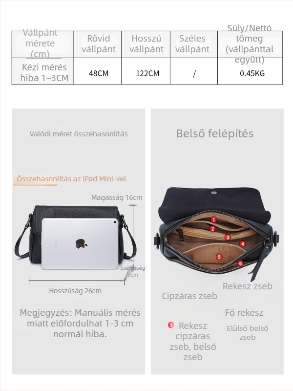 Feiya női valódi bőr crossbody táska, közepes méret, nagy kapacitás, retro stílus, kézi fogantyúval
