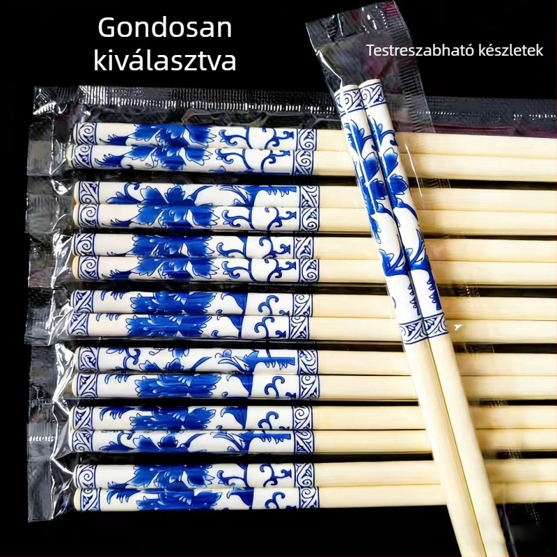 Kék-fehér porcelán mintás egyszer használatos evőpálcikák, otthoni, éttermi és catering felhasználásra, egyenként csomagolva, tiszta és higiénikus, tartós