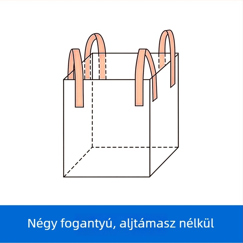 Ipari fehér tonnás zsák, 1 tonnás terhelhetőség, négy felfüggesztő fül, PP szövött anyag, nyomtatás nélkül, méretek 100x100x100 cm