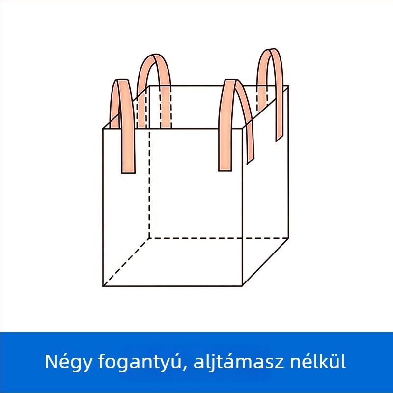 Ipari fehér tonnás zsák, 1 tonnás terhelhetőség, négy felfüggesztő fül, PP szövött anyag, nyomtatás nélkül, méretek 100x100x100 cm